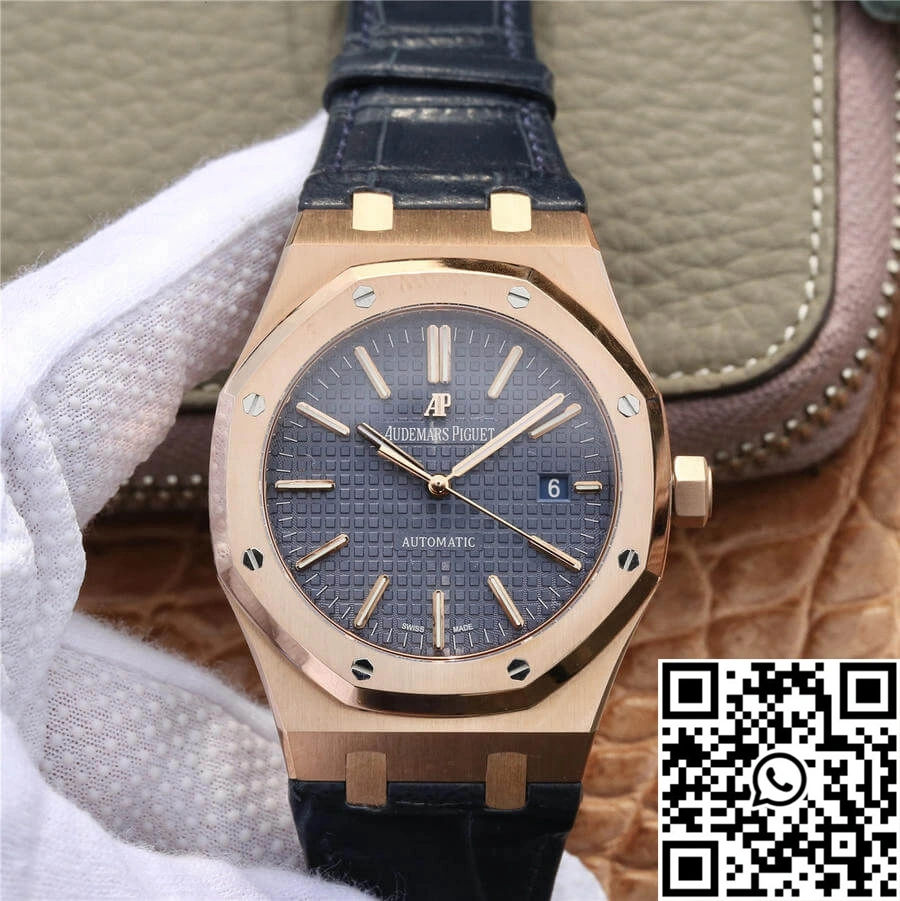 Audemars Piguet Royal Oak 15400 OM Factory Blue Dial Leather Strap Neat 122