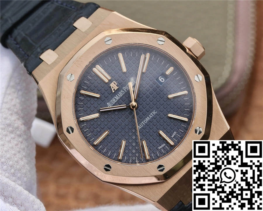 Audemars Piguet Royal Oak 15400 OM Factory Blue Dial Leather Strap Neat 122