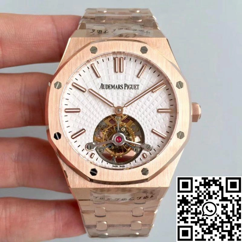 WeatherProof Audemars Piguet Royal Oak Rose Gold Tourbillon Extra Thin 26522 R8 Factory White Dial 165