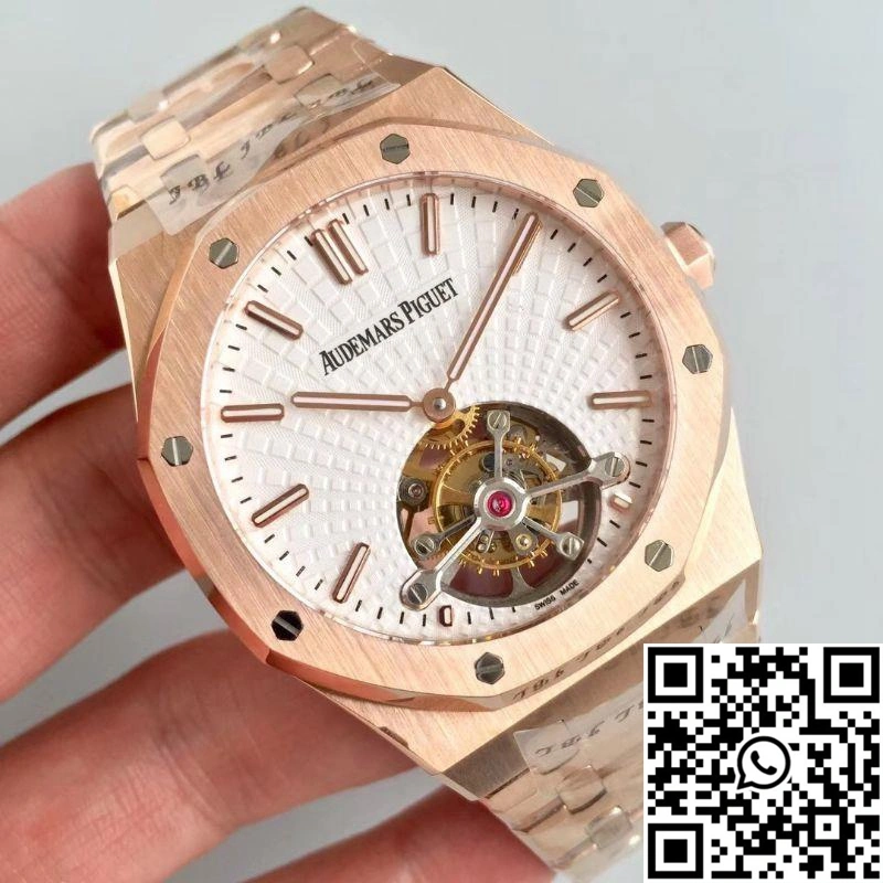 WeatherProof Audemars Piguet Royal Oak Rose Gold Tourbillon Extra Thin 26522 R8 Factory White Dial 165