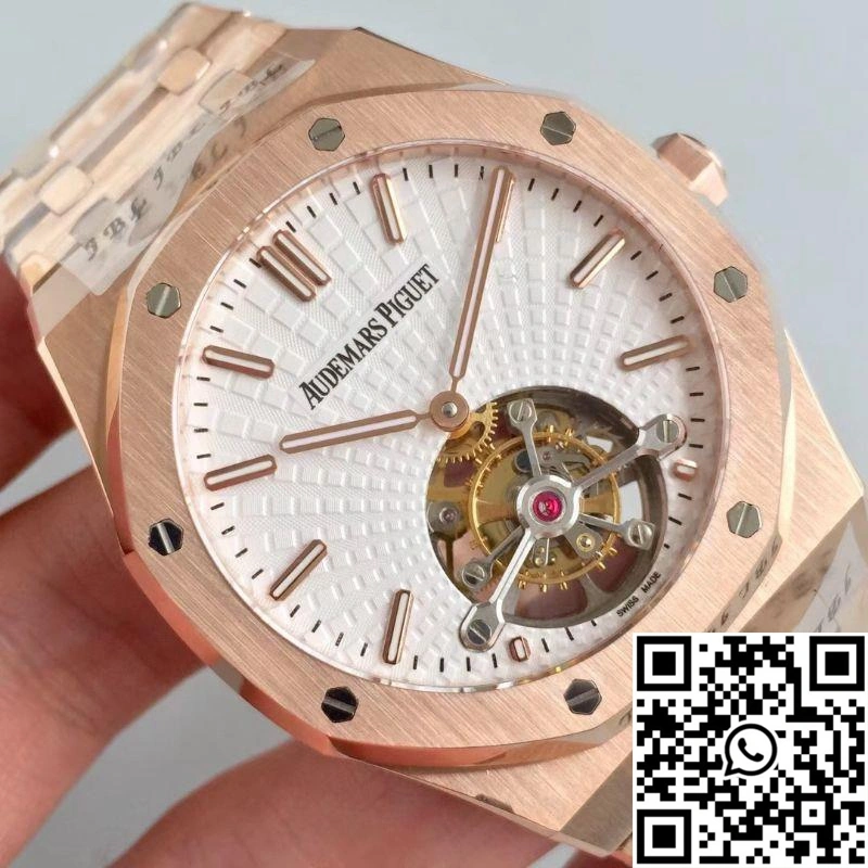 WeatherProof Audemars Piguet Royal Oak Rose Gold Tourbillon Extra Thin 26522 R8 Factory White Dial 165