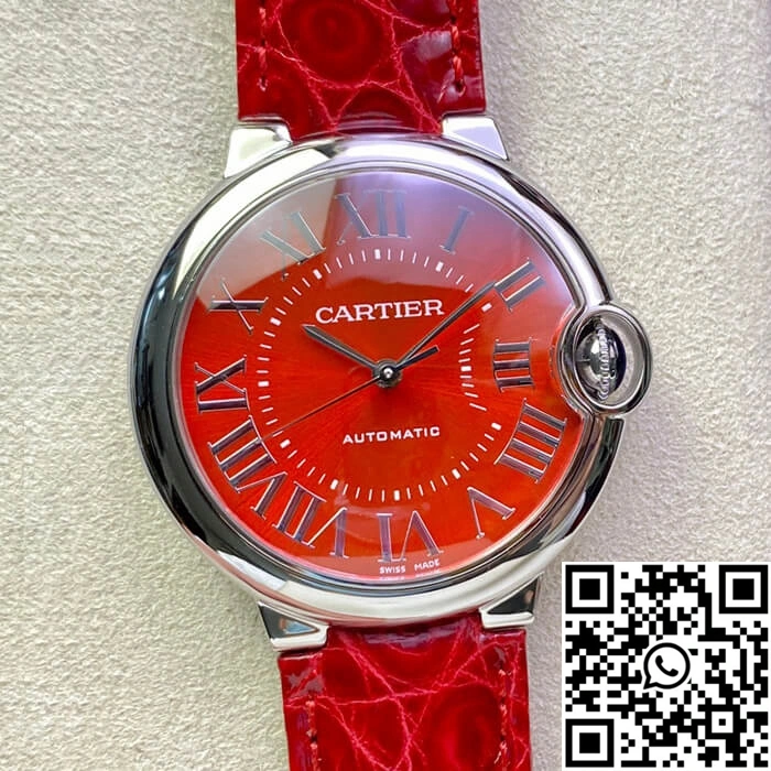 FreshLook Ballon Bleu De Cartier 36MM 3K Factory Red Leather Strap 1328