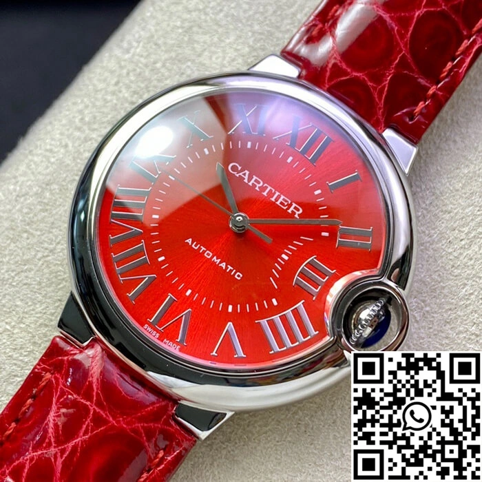 FreshLook Ballon Bleu De Cartier 36MM 3K Factory Red Leather Strap 1328