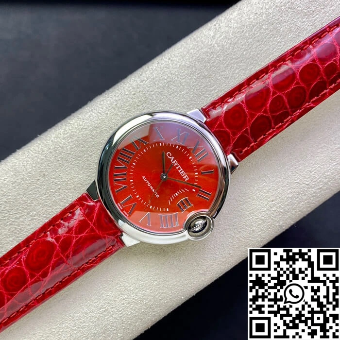 FreshLook Ballon Bleu De Cartier 36MM 3K Factory Red Leather Strap 1328
