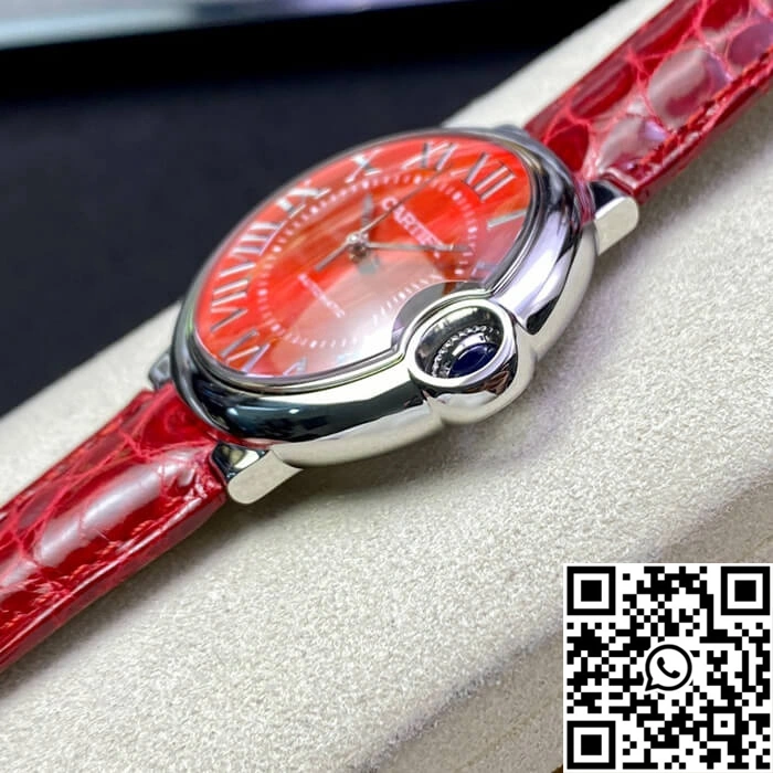 FreshLook Ballon Bleu De Cartier 36MM 3K Factory Red Leather Strap 1328