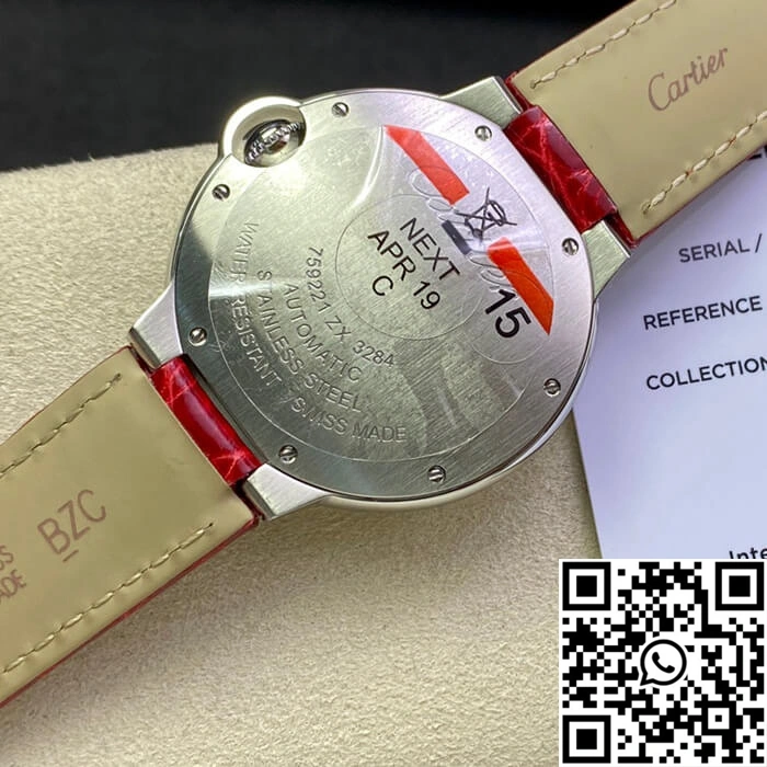 FreshLook Ballon Bleu De Cartier 36MM 3K Factory Red Leather Strap 1328