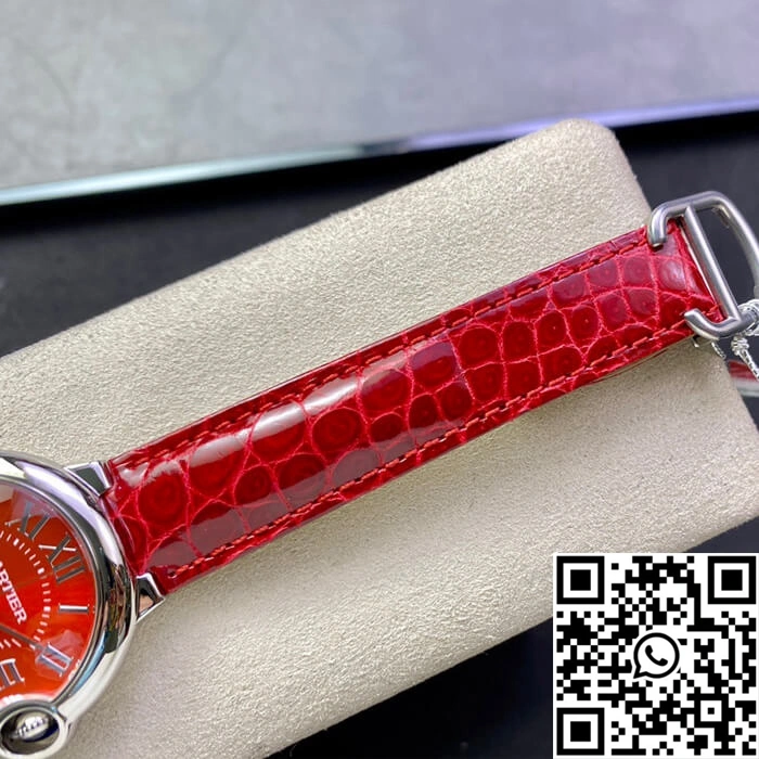 FreshLook Ballon Bleu De Cartier 36MM 3K Factory Red Leather Strap 1328