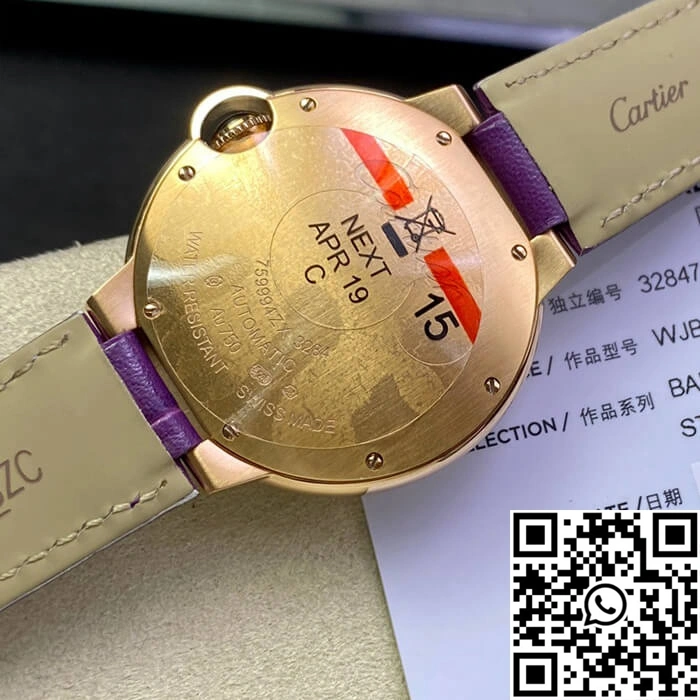 Lightweight Ballon Bleu De Cartier 36MM WJBB0009 3K Factory Purple Leather Strap 1392