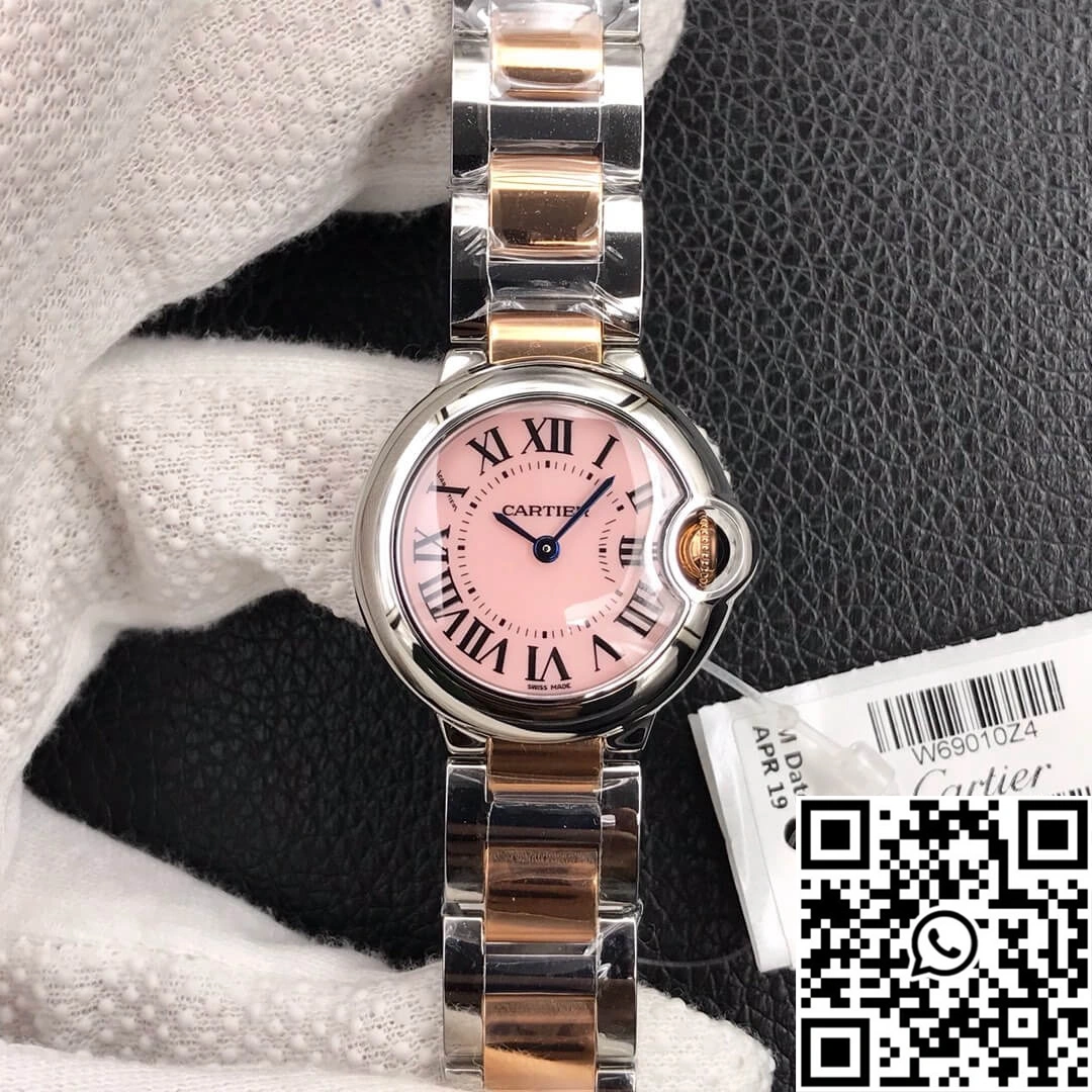 Ballon Bleu De Cartier Ladies 28MM V6 Factory V8 Pink Dial FlexibleFit 1361