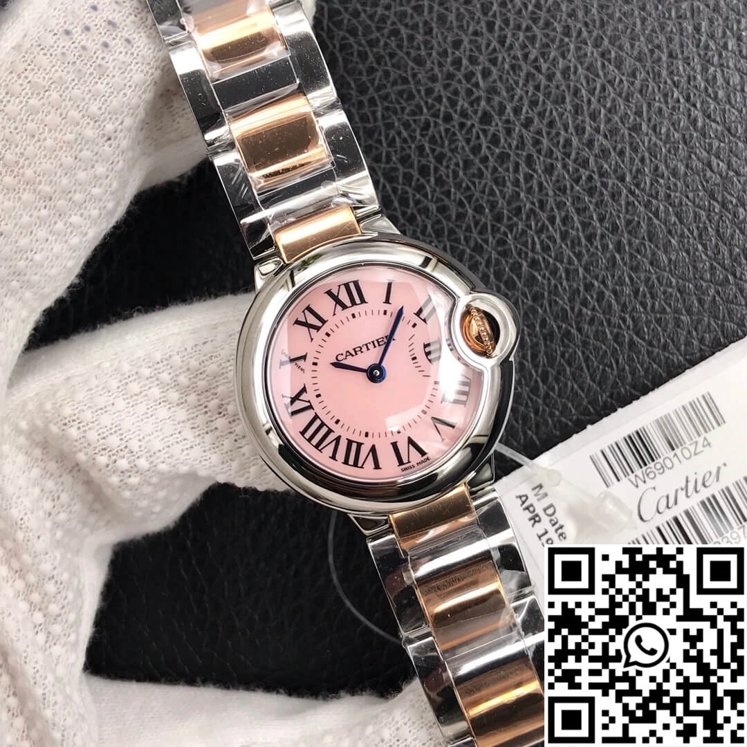 Ballon Bleu De Cartier Ladies 28MM V6 Factory V8 Pink Dial FlexibleFit 1361