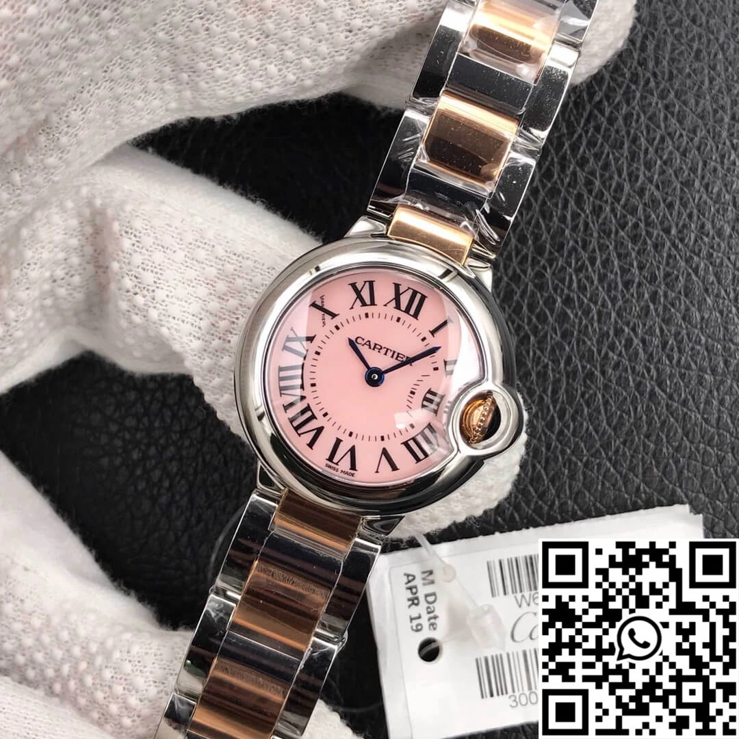 Ballon Bleu De Cartier Ladies 28MM V6 Factory V8 Pink Dial FlexibleFit 1361