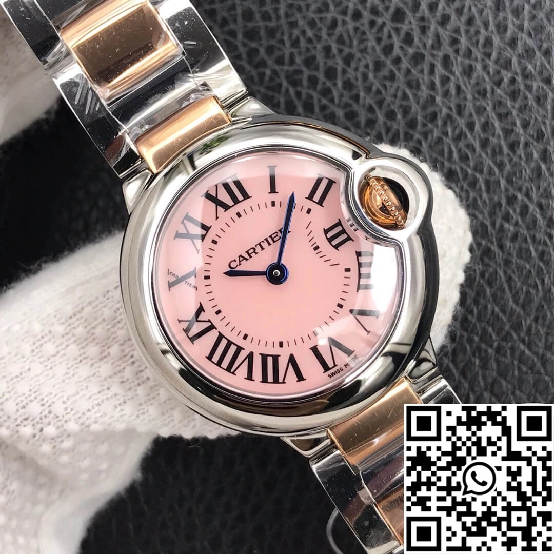 Ballon Bleu De Cartier Ladies 28MM V6 Factory V8 Pink Dial FlexibleFit 1361