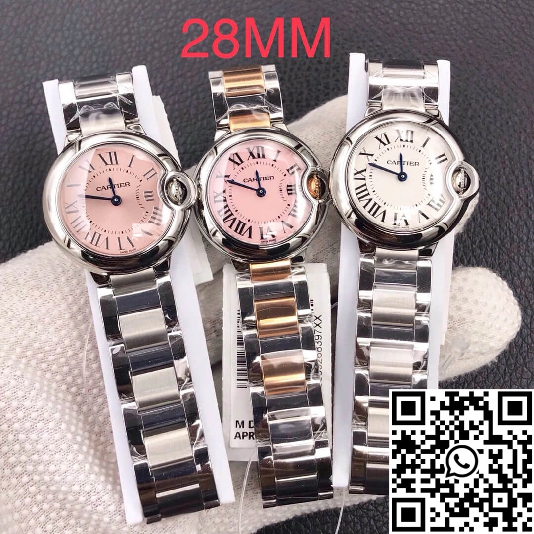 Ballon Bleu De Cartier Ladies 28MM V6 Factory V8 Pink Dial FlexibleFit 1361