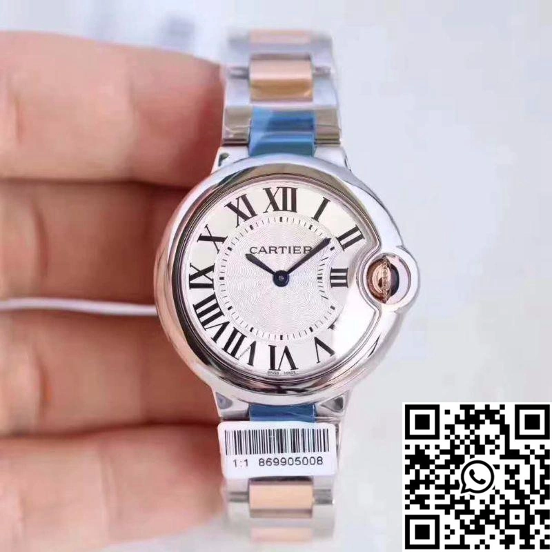 Ballon Bleu De Cartier Ladies W6920033 36MM V6 Factory White Textured Dial Affordable 1355