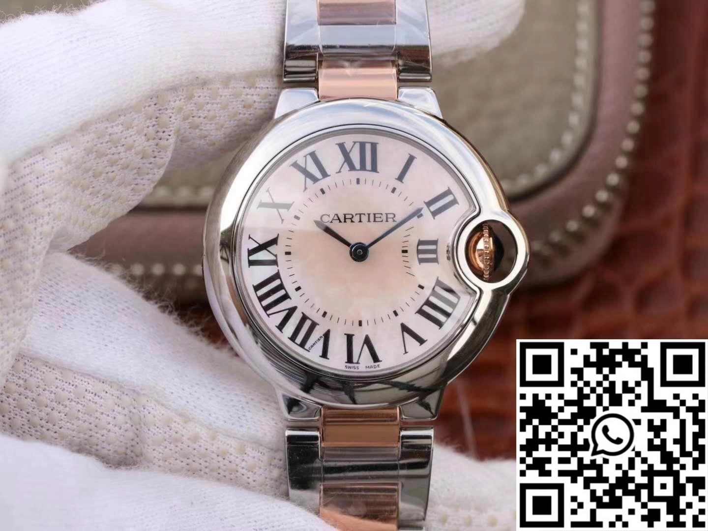 Ballon Bleu De Cartier W69201 Ladies 33MM V6 Factory Pink Dial Stretchable 1368