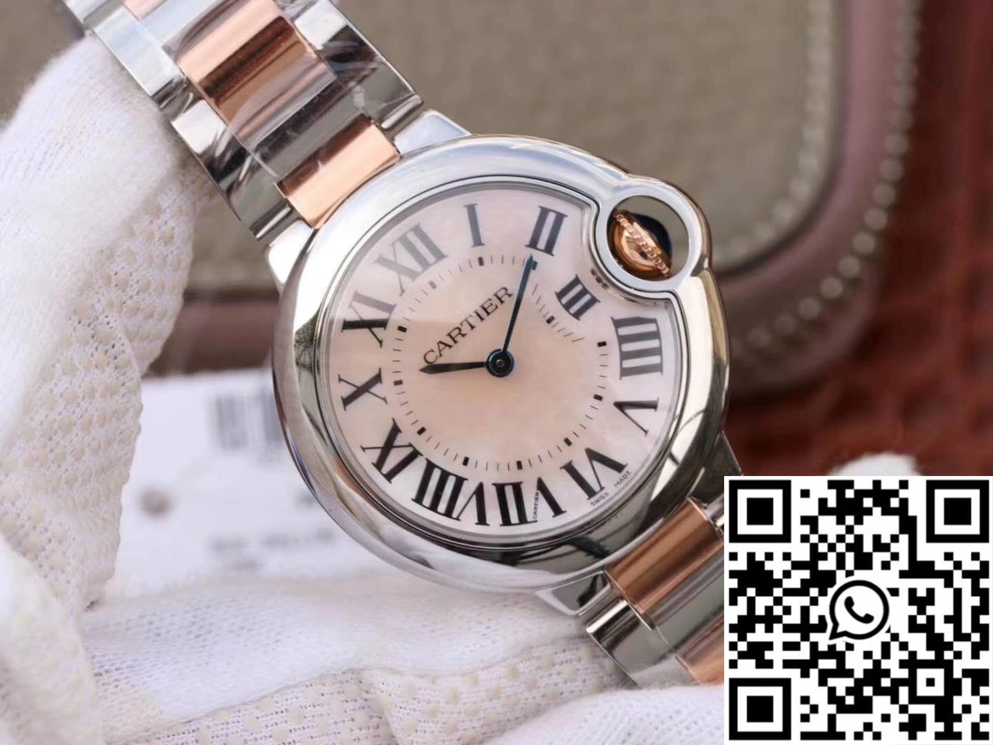 Ballon Bleu De Cartier W69201 Ladies 33MM V6 Factory Pink Dial Stretchable 1368