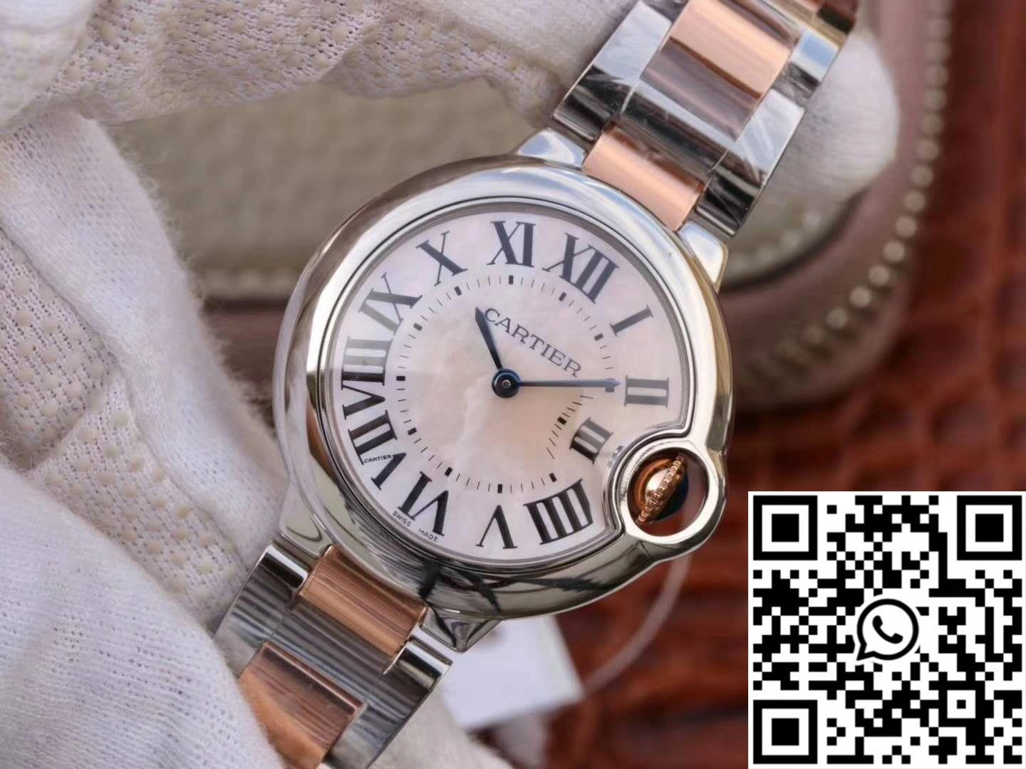 Ballon Bleu De Cartier W69201 Ladies 33MM V6 Factory Pink Dial Stretchable 1368