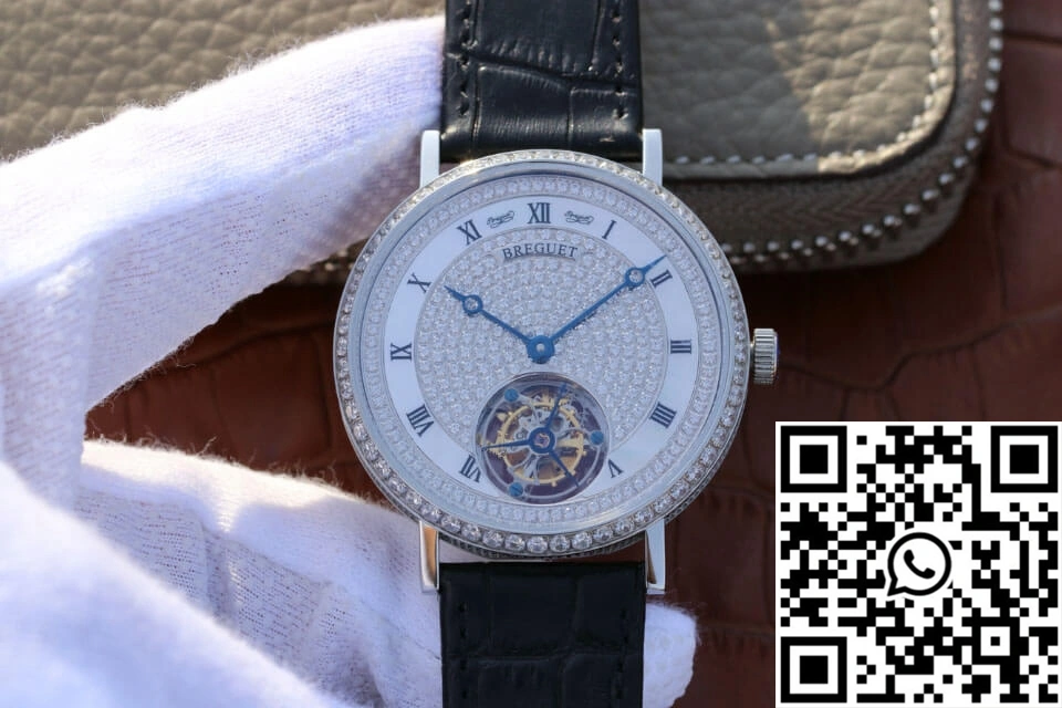 Unisex Breguet Classique Ultra-Thin Tourbillon Stainless Steel Diamond Dial 1574