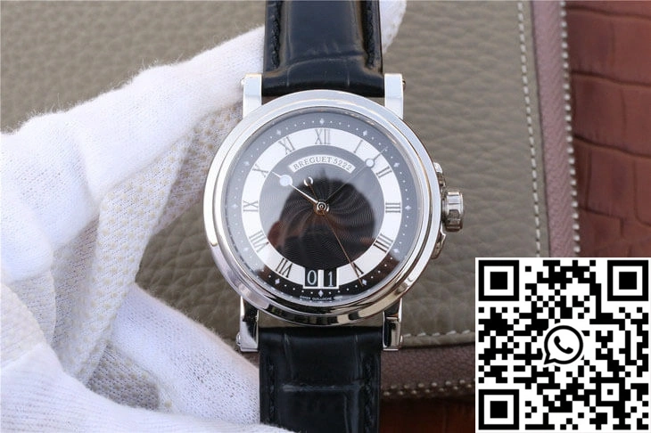 Effortless Breguet Marine 5817 Black Dial Cowhide Strap 1575