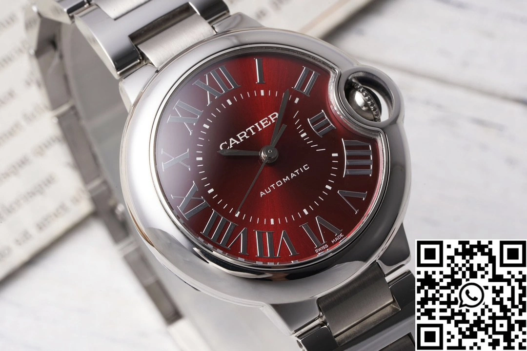 Bright Cartier Ballon Bleu AF Factory WSBB0052 33mm Full Steel Roman Numerals Red Dial 1345