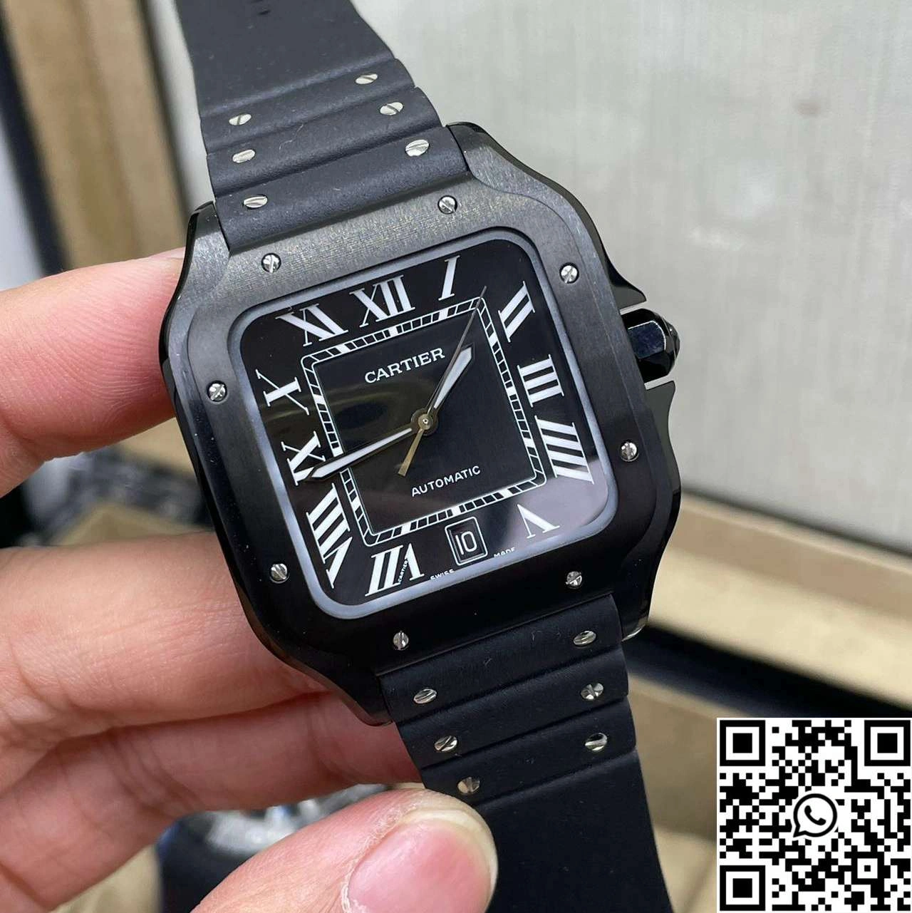 Affordable Cartier De Santos CRWSSA0039 BV Factory Black Dial Rubber Band 1468
