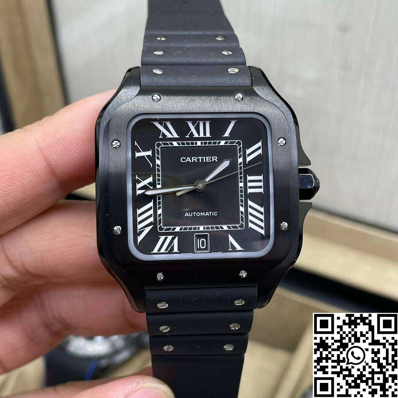Affordable Cartier De Santos CRWSSA0039 BV Factory Black Dial Rubber Band 1468