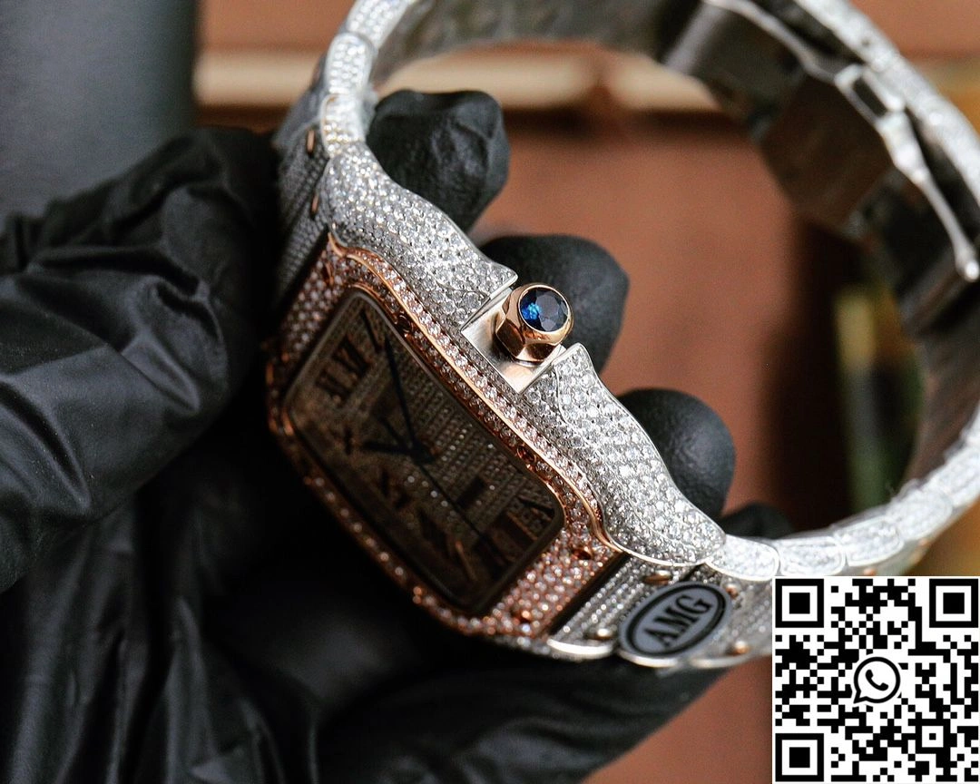 Cartier De Santos Full Diamond AMG Factory Rose Gold Dial WellDesigned 1488