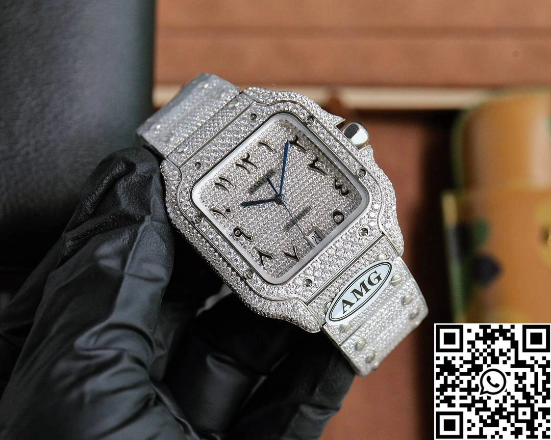Cartier De Santos Full Diamond AMG Factory White Dial Thermal 1477