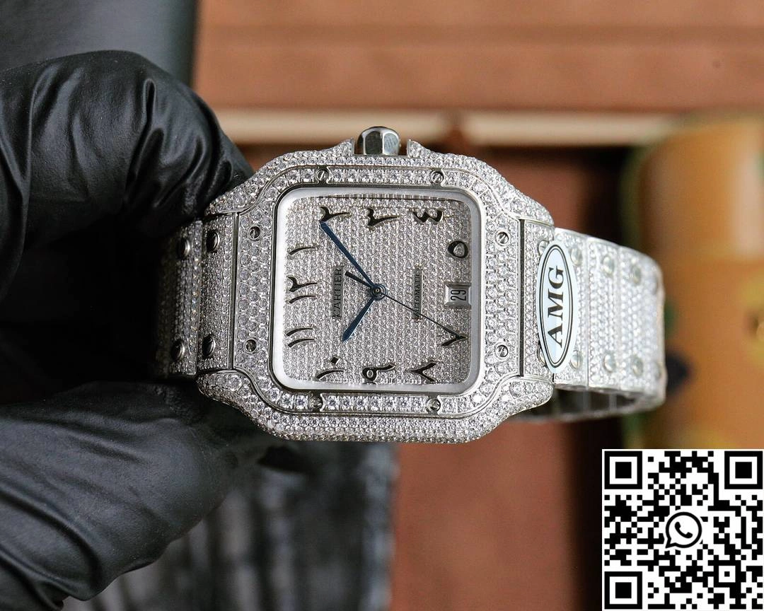 Cartier De Santos Full Diamond AMG Factory White Dial Thermal 1477