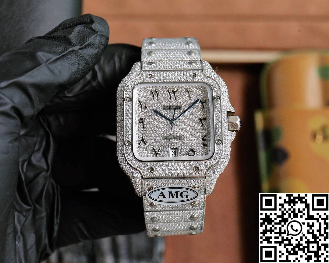 Cartier De Santos Full Diamond AMG Factory White Dial Thermal 1477
