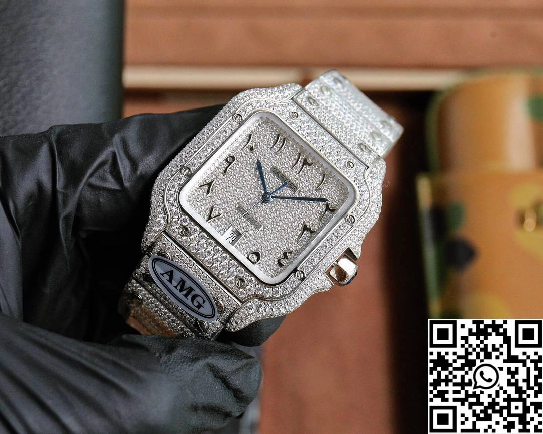 Cartier De Santos Full Diamond AMG Factory White Dial Thermal 1477