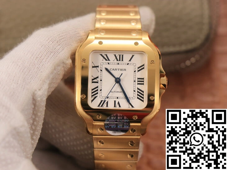 Cartier De Santos WSSA0010 BV Factory 18K Gold White Dial Supportive 1484