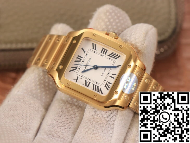 Cartier De Santos WSSA0010 BV Factory 18K Gold White Dial Supportive 1484