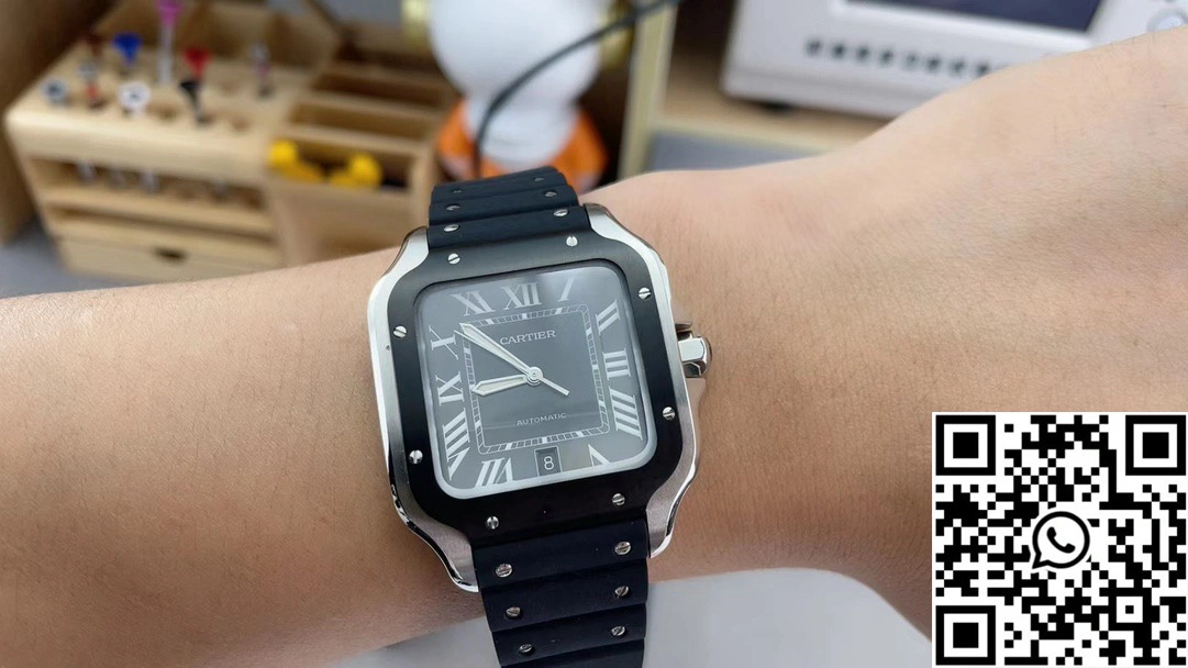 Cartier De Santos WSSA0037 BV Factory Black Dial Rubber Band Trendy 1463