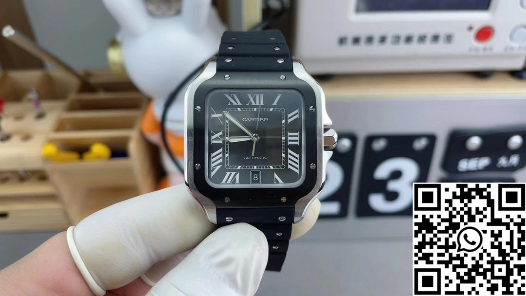 Cartier De Santos WSSA0037 BV Factory Black Dial Rubber Band Trendy 1463
