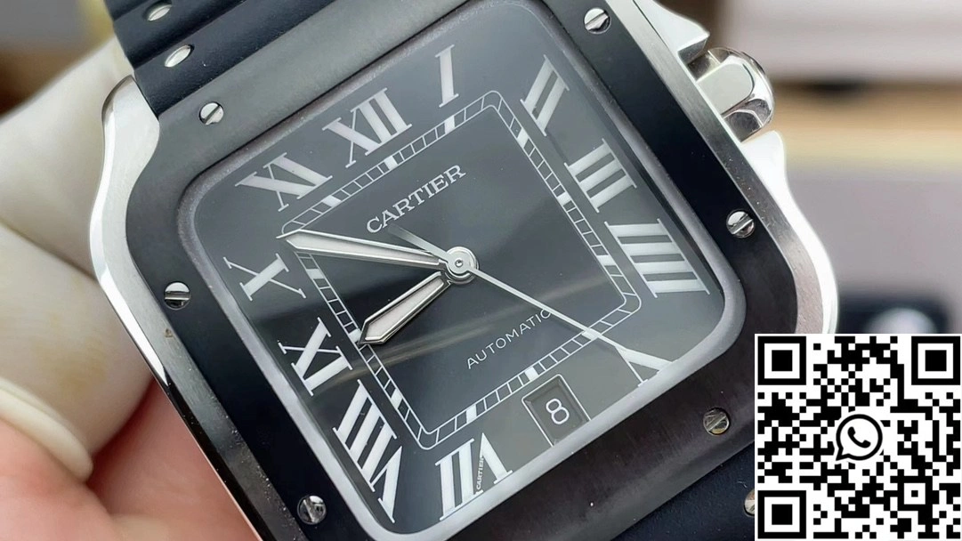 Cartier De Santos WSSA0037 BV Factory Black Dial Rubber Band Trendy 1463