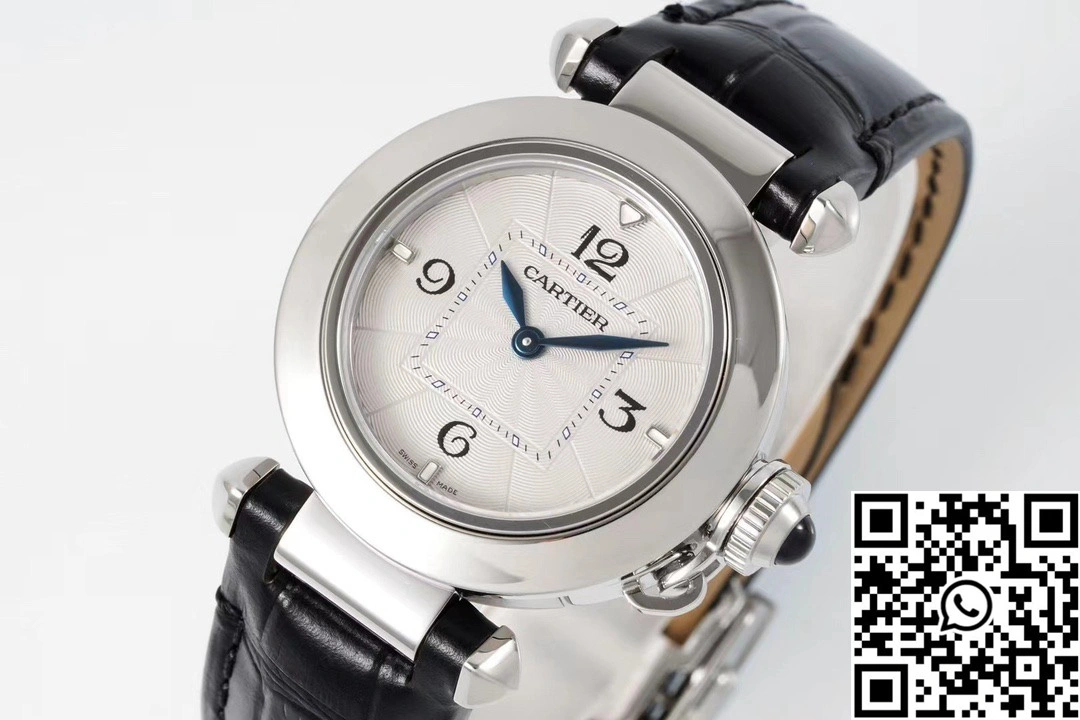 TravelReady Cartier Pasha CRWGPA0018 AF Factory 30mm Silver Dial Stainless Steel Black Leather Band 1435