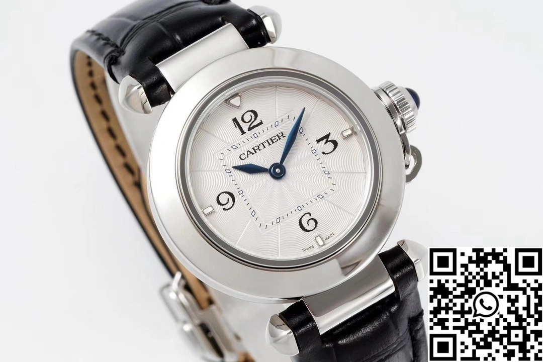 TravelReady Cartier Pasha CRWGPA0018 AF Factory 30mm Silver Dial Stainless Steel Black Leather Band 1435