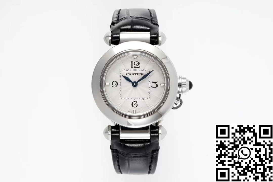 TravelReady Cartier Pasha CRWGPA0018 AF Factory 30mm Silver Dial Stainless Steel Black Leather Band 1435