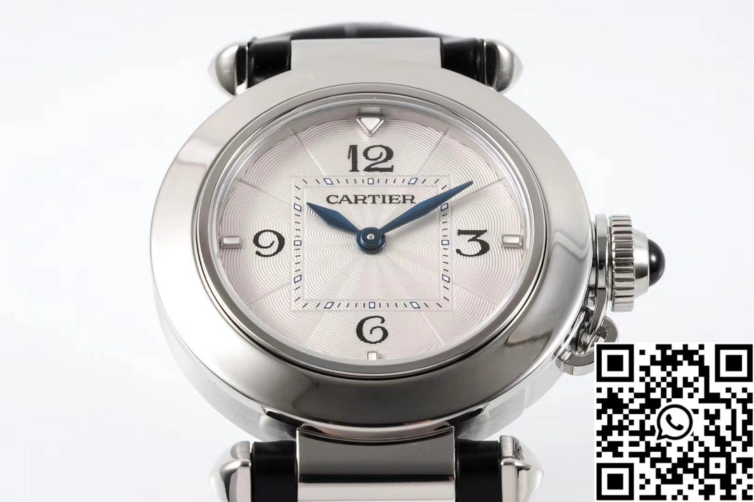 TravelReady Cartier Pasha CRWGPA0018 AF Factory 30mm Silver Dial Stainless Steel Black Leather Band 1435