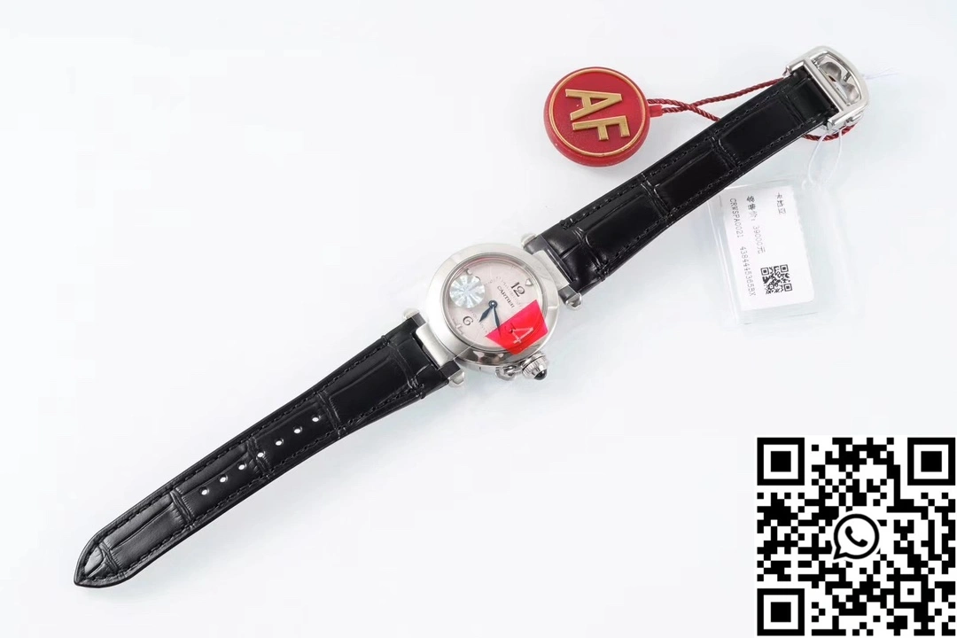 TravelReady Cartier Pasha CRWGPA0018 AF Factory 30mm Silver Dial Stainless Steel Black Leather Band 1435