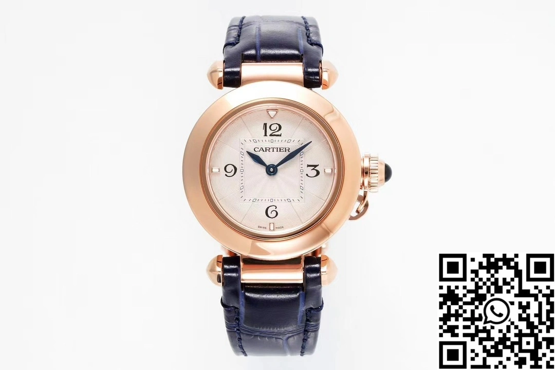 Cartier Pasha WJPA0017 AF Factory 30mm Rose Gold White Dial Diamond Bezel Blue Strap Functional 1428