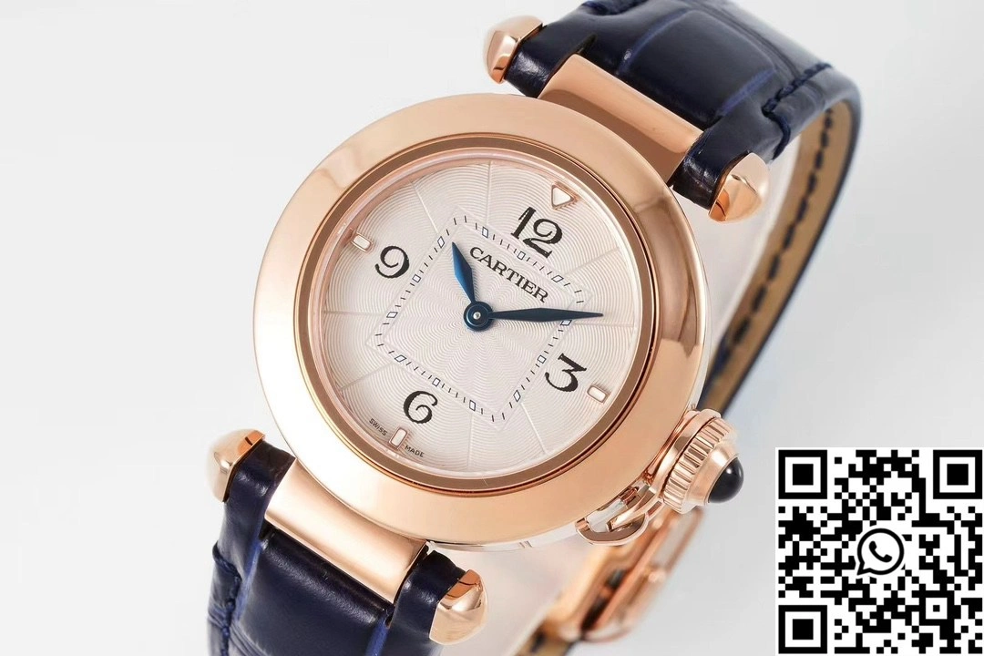 Cartier Pasha WJPA0017 AF Factory 30mm Rose Gold White Dial Diamond Bezel Blue Strap Functional 1428