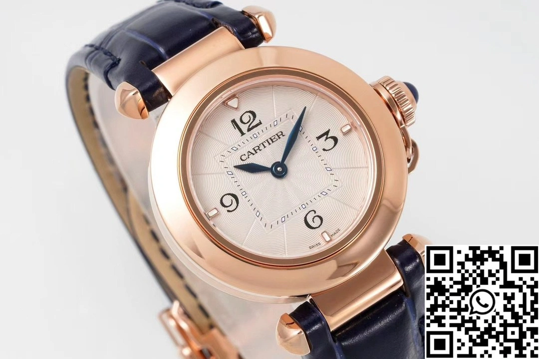 Cartier Pasha WJPA0017 AF Factory 30mm Rose Gold White Dial Diamond Bezel Blue Strap Functional 1428