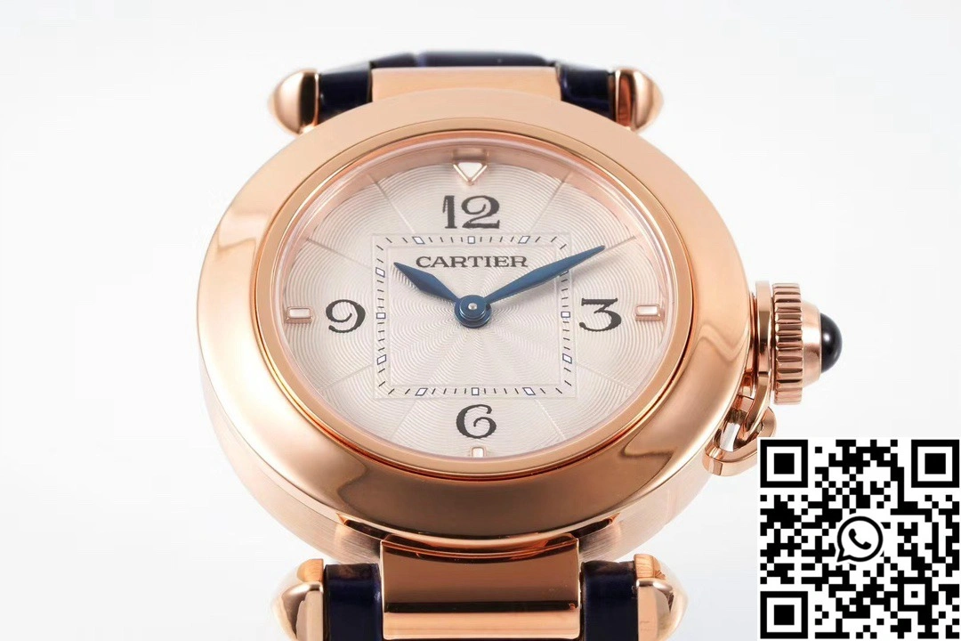 Cartier Pasha WJPA0017 AF Factory 30mm Rose Gold White Dial Diamond Bezel Blue Strap Functional 1428