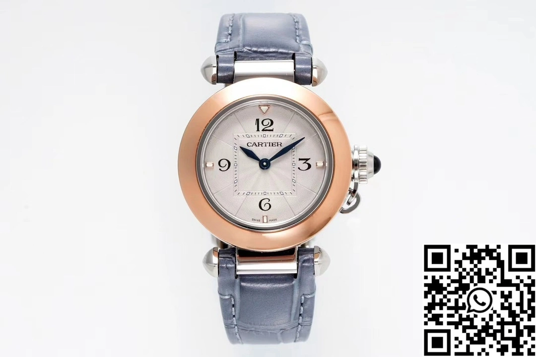 StreetReady Cartier Pasha WJPA0017 AF Factory 30mm Rose Gold White Dial Diamond Bezel Light Blue Strap 1430