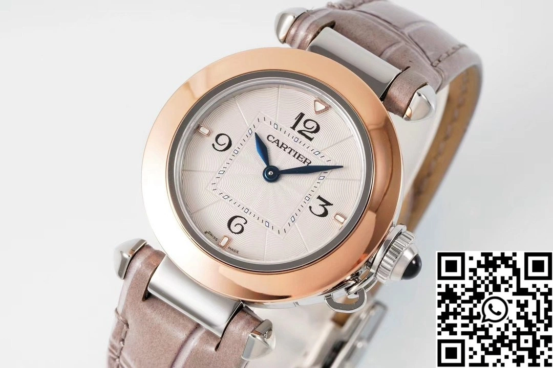 Comfortable Cartier Pasha WJPA0017 AF Factory 30mm Rose Gold White Dial Diamond Bezel Light Pink Strap 1425