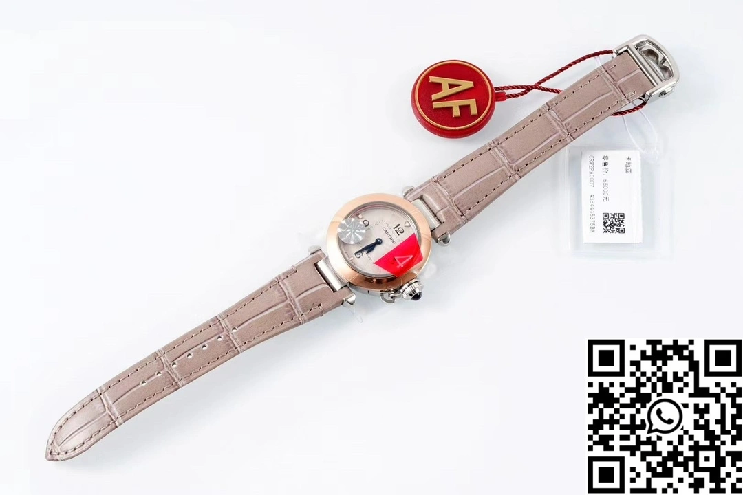 Comfortable Cartier Pasha WJPA0017 AF Factory 30mm Rose Gold White Dial Diamond Bezel Light Pink Strap 1425
