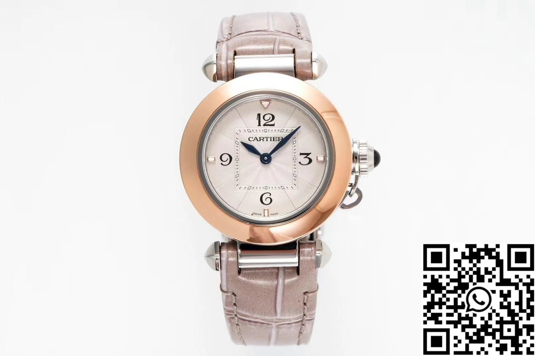 Comfortable Cartier Pasha WJPA0017 AF Factory 30mm Rose Gold White Dial Diamond Bezel Light Pink Strap 1425