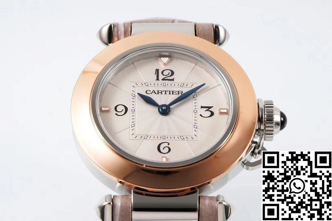 Comfortable Cartier Pasha WJPA0017 AF Factory 30mm Rose Gold White Dial Diamond Bezel Light Pink Strap 1425